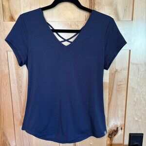 Title  Nine T9 Yasumi Short Sleeved Top S Small Navy Blue Breeze Cross Back